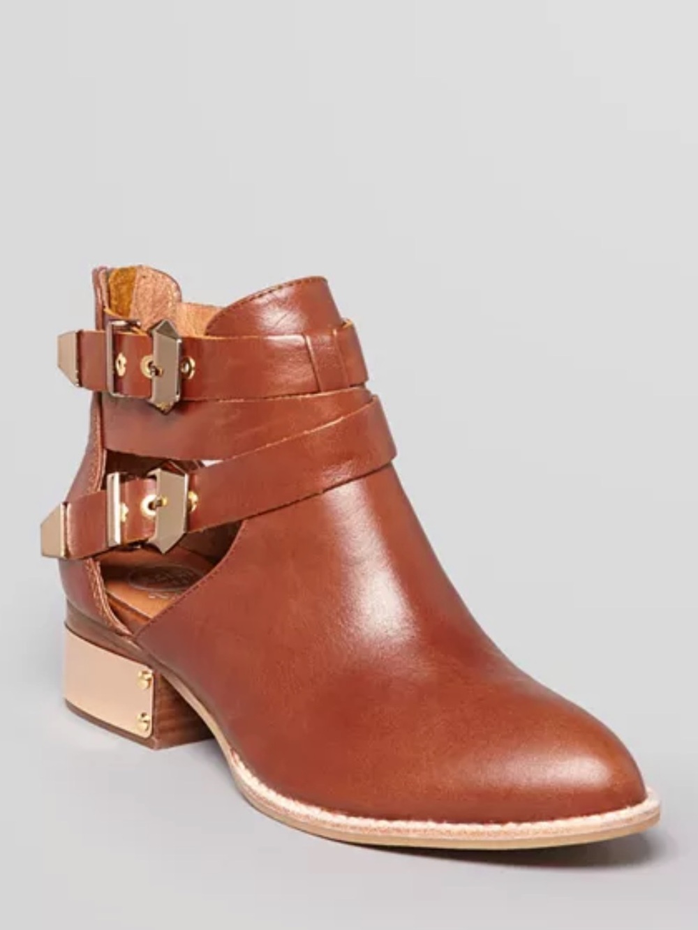 JEFFREY CAMPBELL Everly Cutout Tan Brown Leather Buckle Ankle Booties